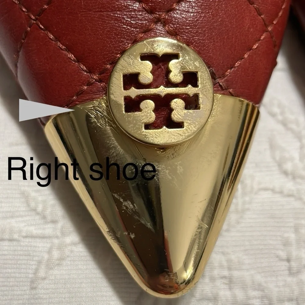 EUC Tory Burch Rust Gold Point Toe Slip On Quilted Ballet Flats Size 6